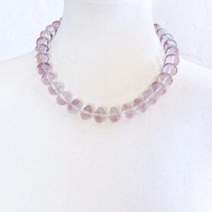 Lavender Amethyst Rondelle Beaded Necklace with Interlocking Ring Clasp – Top Quality February Birthstone | Natural genuine Array necklaces. Buy crystal jewelry, handmade handcrafted artisan jewelry for women.  Unique handmade gift ideas. #jewelry #beadednecklaces #beadedjewelry #gift #shopping #handmadejewelry #fashion #style #product #necklaces #affiliate #ad