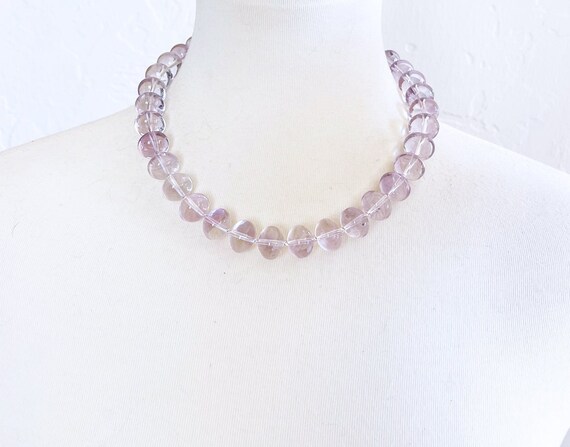 Lavender Amethyst Rondelle Beaded Necklace With Interlocking Ring Clasp - Top Quality February Birthstone