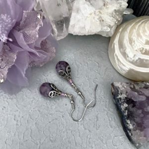 Shop Lepidolite Earrings! Lepidolite dangle earrings/purple gemstone earrings/australian seller/birthday gift for her/boho hippie earring/bohemiam gypsy present | Natural genuine Lepidolite earrings. Buy crystal jewelry, handmade handcrafted artisan jewelry for women.  Unique handmade gift ideas. #jewelry #beadedearrings #beadedjewelry #gift #shopping #handmadejewelry #fashion #style #product #earrings #affiliate #ad