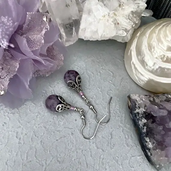 Lepidolite Dangle Earrings/purple Gemstone Earrings/australian Seller/birthday Gift For Her/boho Hippie Earring/bohemiam Gypsy Present