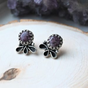 Shop Lepidolite Earrings! Lepidolite Petal Post Earrings | Natural genuine Lepidolite earrings. Buy crystal jewelry, handmade handcrafted artisan jewelry for women.  Unique handmade gift ideas. #jewelry #beadedearrings #beadedjewelry #gift #shopping #handmadejewelry #fashion #style #product #earrings #affiliate #ad
