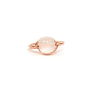 Shop Selenite Rings! Lg White Selenite Copper Wire Wrapped Ring | Natural genuine Selenite rings, simple unique handcrafted gemstone rings. #rings #jewelry #shopping #gift #handmade #fashion #style #affiliate #ad