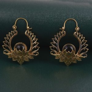 Lotus Earrings, Obsidian Earrings, Gemstone Lotus Earrings, Boho Earrings, Hoop Earrings, Ethnic Earrings, Stone Earrings, Gift For Her | Natural genuine Obsidian earrings. Buy crystal jewelry, handmade handcrafted artisan jewelry for women.  Unique handmade gift ideas. #jewelry #beadedearrings #beadedjewelry #gift #shopping #handmadejewelry #fashion #style #product #earrings #affiliate #ad