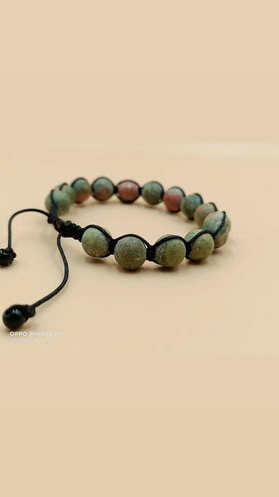 Macrame Bracelet With Unakite Stone Is Handmade. It Is Natural Aged. Thanks To Its Content, It Keeps People Away From Bad Energies.
