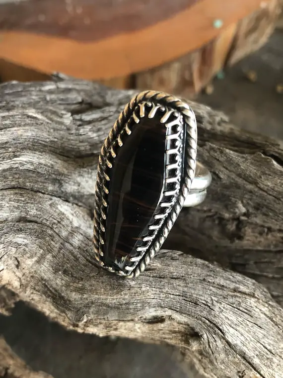 Mahogany Obsidian Casket Ring - Size 9