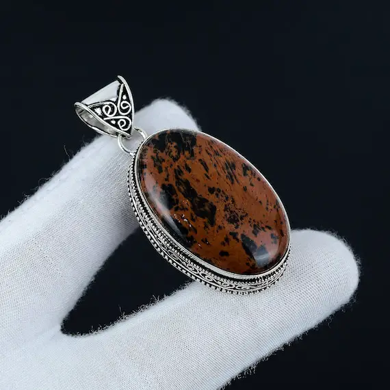 Mahogany Obsidian Pendant, 925 Sterling Silver Pendant, Mahogany Obsidian Handmade Pendant, Antique Mahogany Obsidian Jewelry For Women Gift