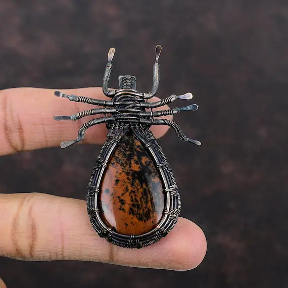 Mahogany Obsidian Pendant Gemstone Pendant Copper Wire Wrapped Pendant Antique Copper Jewelry Handmade Pendant Spider Pendants Gift For Her