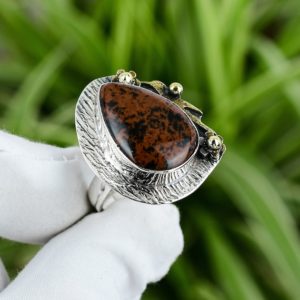 Shop Mahogany Obsidian Rings! Mahogany Obsidian Ring 925 Sterling Silver Ring Adjustable Ring 18K Gold Plated Handmade Classic Jewelry Natural Gemstone Ring Gift For Her | Natural genuine Mahogany Obsidian rings, simple unique handcrafted gemstone rings. #rings #jewelry #shopping #gift #handmade #fashion #style #affiliate #ad