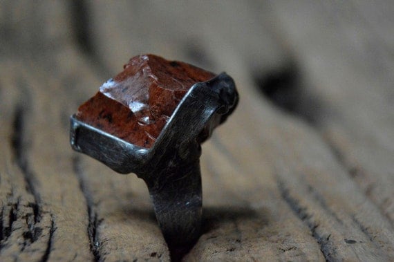 Mahogany Obsidian Ring Stained Glass Method , Ideal Gift For Her , Unique Talisman , Adjustable Ring Natural Stone  Vintage Style , Rustic