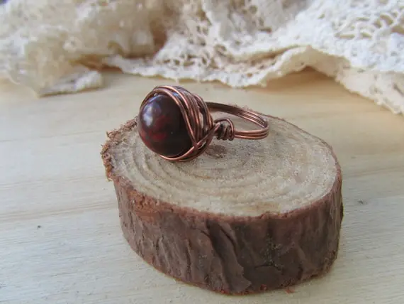 Mahogany Obsidian Ring, Wire Wrapped Ring, Antique Copper, Stacking Ring, Hippie Jewelry, Obsidian Ring, Obsidian Jewelry, Red Ring, Stone