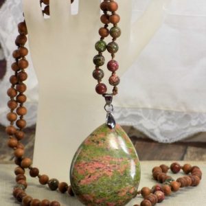 Shop Unakite Necklaces! Mala Necklace, Unakite Necklace, Prayer Beads, Sandalwood | Natural genuine Unakite necklaces. Buy crystal jewelry, handmade handcrafted artisan jewelry for women.  Unique handmade gift ideas. #jewelry #beadednecklaces #beadedjewelry #gift #shopping #handmadejewelry #fashion #style #product #necklaces #affiliate #ad