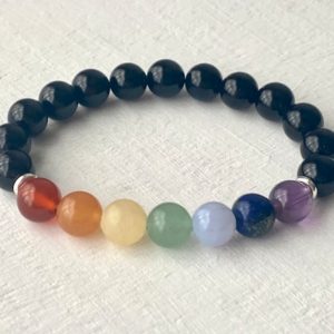 Mens Chakra Bracelet, Mens Beaded Bracelet, Black Tourmaline Bracelet, Mens Natural Stone Bracelet, Mens Jewelry, Genuine Real Gemstones | Shop jewelry making and beading supplies, tools & findings for DIY jewelry making and crafts. #jewelrymaking #diyjewelry #jewelrycrafts #jewelrysupplies #beading #affiliate #ad