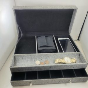 Shop Men's Jewelry Boxes! MEN'S JEWELRY Box BIG 13"W x 9"D x 4"H Valet Catchall Dresser Organizer Vintage c1990's Denim Black Velvet 1 drawer anniversary gift him | Shop jewelry making and beading supplies, tools & findings for DIY jewelry making and crafts. #jewelrymaking #diyjewelry #jewelrycrafts #jewelrysupplies #beading #affiliate #ad