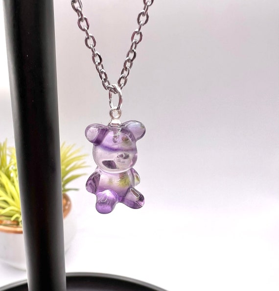 Fluorite Bear Necklace | Mini Fluorite Bear Necklace | Rainbow Fluorite Necklace