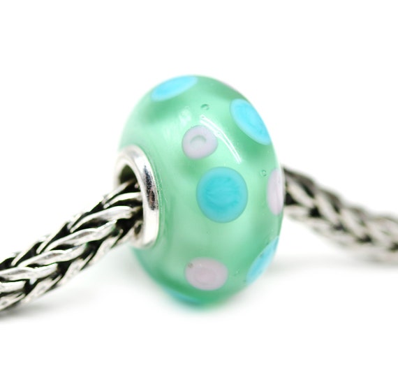 Mint Green Murano Glass Charm Bead: Sterling Silver European Bracelet Bead