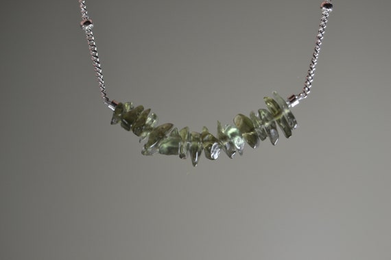 Moldavite Necklace In Sterling Silver, 14k Gold Fill // Tektite // Moldavite Chip Necklace // Czech Moldavite // Healing // Raw Moldavite