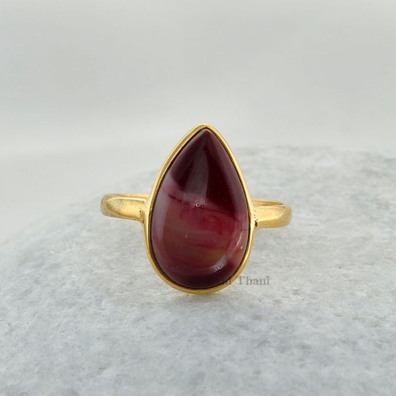 Mookaite 10x15mm Pear Gemstone Ring - 925 Sterling Silver Ring - Micron Gold Plated Ring For Mom - Handmade Ring - Birthday Gift - Boho Ring