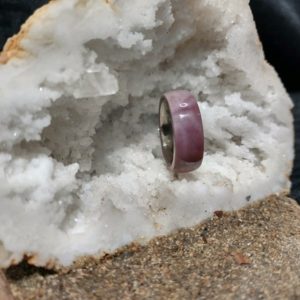 Shop Mookaite Jasper Rings! Mookaite jasper mounted on titanium band ring, beautiful shades of purple, very unique ring, size 7.5 | Natural genuine Mookaite Jasper rings, simple unique handcrafted gemstone rings. #rings #jewelry #shopping #gift #handmade #fashion #style #affiliate #ad