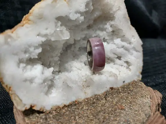 Mookaite Jasper Mounted On Titanium Band Ring, Beautiful Shades Of Purple, Very Unique Ring, Size 7.5