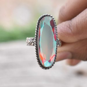 Shop Angel Aura Quartz Rings! Natural Angel Aura Quartz Ring , 925 Sterling Silver Ring , Handmade Silver Ring, Oval Angel Aura Quartz Ring, Designer Ring, Women Ring | Natural genuine Angel Aura Quartz rings, simple unique handcrafted gemstone rings. #rings #jewelry #shopping #gift #handmade #fashion #style #affiliate #ad