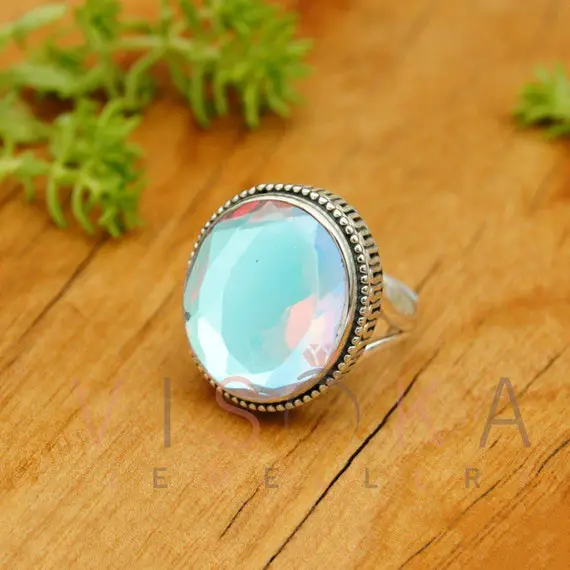 Natural Angel Aura Quartz Ring, Healing Gemstone Ring, Handmade Angel Aura Quartz Ring, Gift For Her, Valentine’s Gift, Women Ring Jewelry
