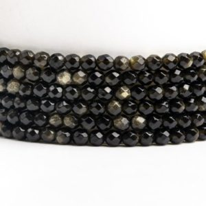 Shop Golden Obsidian Beads! Natural Black Golden Obsidian Gemstone Grade AAA Faceted Round 4mm Loose Beads | Natural genuine faceted Golden Obsidian beads for beading and jewelry making.  #jewelry #beads #beadedjewelry #diyjewelry #jewelrymaking #beadstore #beading #affiliate #ad