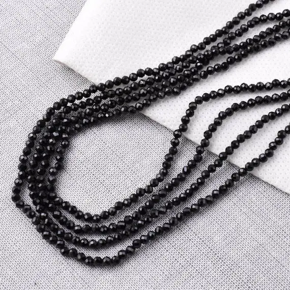 Natural Black Obsidian Beaded Neckace, 3 Mm Black Faceted Round Beads Necklace, Black Obsidian Gemstone Necklace, Gift For Her, Adjustable