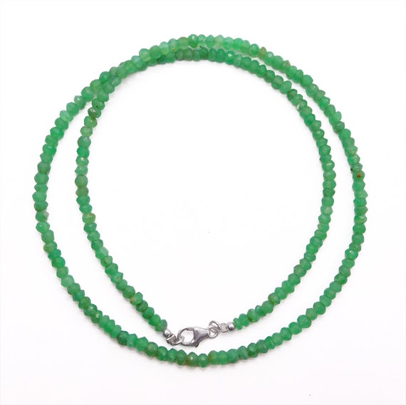 Natural Chrysoprase Beaded Necklace, 3.5mm Faceted Rondelle Beads, Chrysoprase Necklace, Chrysoprase Jewelry, 925 Sterling Silver Lock