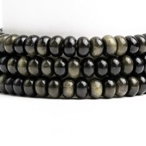 Shop Obsidian Rondelle Beads! Natural Golden Obsidian Gemstone Grade A Rondelle 6x4mm 8x5mm Loose Beads | Natural genuine rondelle Obsidian beads for beading and jewelry making.  #jewelry #beads #beadedjewelry #diyjewelry #jewelrymaking #beadstore #beading #affiliate #ad
