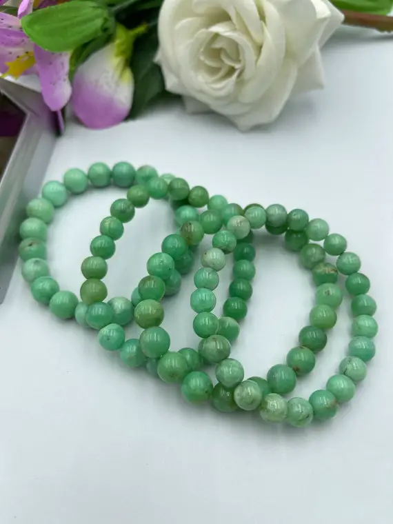 Natural Green Chrysoprase Round Beaded Bracelet For Making Jewelry Real Smooth Chrysoprase Bracelet