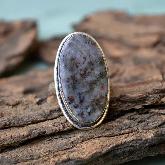 Natural Lepidolite Gemstone Ring, Lepidolite Ring, 925 Sterling Silver Ring, Unique Gift Ring, Birthstone Ring, Oval Large Gemstone Ring
