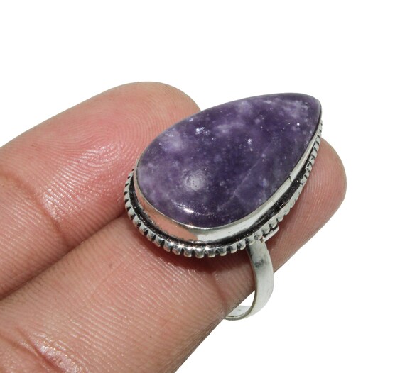 Natural Lepidolite Ring , Gemstone Ring, Designer Ring, Ethnic Ring, 925 Sterling Silver Plated Jewelry "size - 7" Mg83(202)