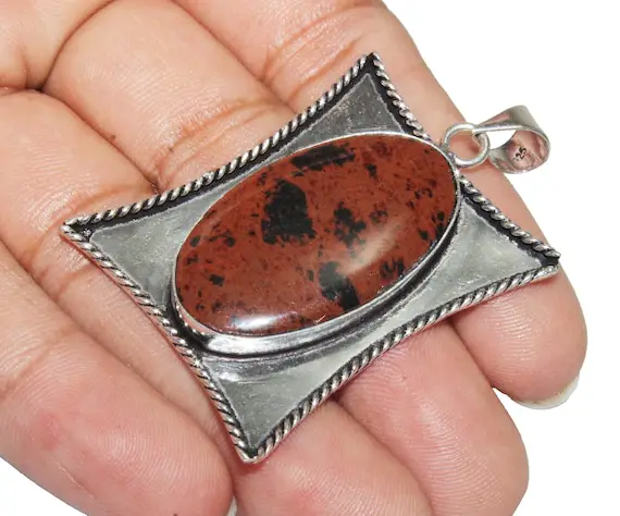 Natural Mahogany Obsidian Pendant , Obsidian Gemstone Pandant , Healing Pendant , 925 Sterling Silver Plated Jewelry Size 2" Mg-76(65)