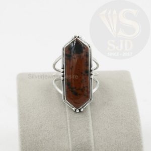 Shop Mahogany Obsidian Rings! Natural Mahogany Obsidian Ring, 925 Sterling Silver, Obsidian Ring, 10×30 mm Long Hexagon Ring, Silver Ring, Womens Ring, Triple Band Ring | Natural genuine Mahogany Obsidian rings, simple unique handcrafted gemstone rings. #rings #jewelry #shopping #gift #handmade #fashion #style #affiliate #ad