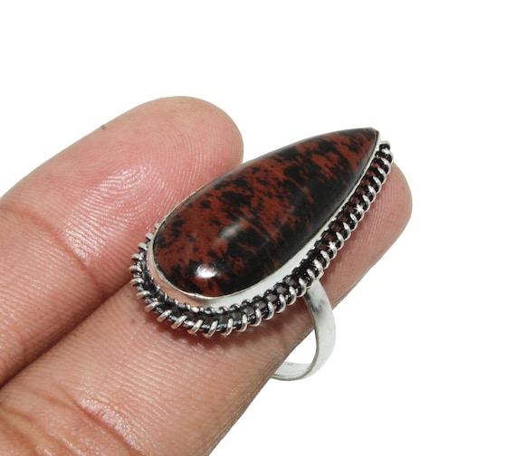 Natural Mahogany Obsidian Ring , Gemstone Ring, Designer Ring, Ethnic Ring, 925 Sterling Silver Plated Jewelry "size - 9" Mg83(203)