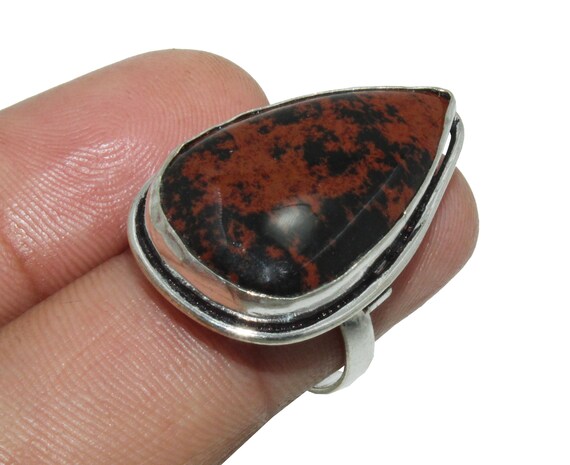 Natural Mahogany Obsidian Ring , Gemstone Ring, Designer Ring, Ethnic Ring, 925 Sterling Silver Plated Jewelry "size - 6" Mg83(193)