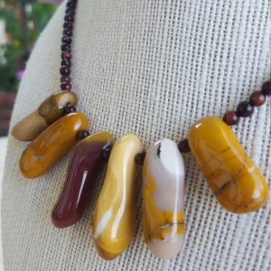 Natural Mookaite Jasper Stone and Red Tiger Eye Beaded Necklace! Rare Stones! Please See Description for Details! | Natural genuine Mookaite Jasper necklaces. Buy crystal jewelry, handmade handcrafted artisan jewelry for women.  Unique handmade gift ideas. #jewelry #beadednecklaces #beadedjewelry #gift #shopping #handmadejewelry #fashion #style #product #necklaces #affiliate #ad