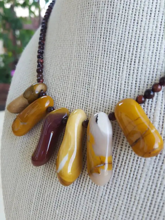 Natural Mookaite Jasper Stone And Red Tiger Eye Beaded Necklace! Rare Stones! Please See Description For Details!