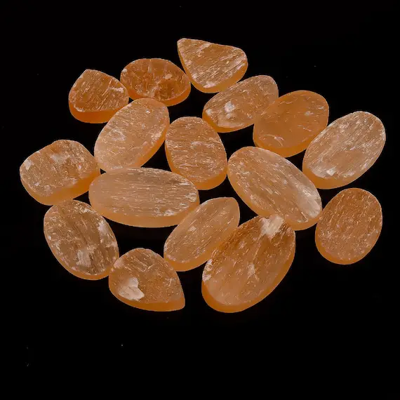 Natural Orange Selenite Cabochon Loose Gemstone, Selenite Rough, Selenite Druzy, Selenite Crystal, Raw Selenite, Wire Wrapping Gemstones