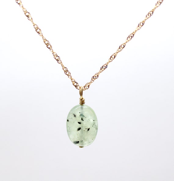 Natural Prehnite Necklace, 18k Gold Filled Necklace, Healing Crystal. Prehnite Crystal, Cristal Of Dreaming And Zodiac Sing Libra