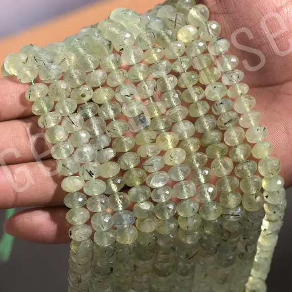 Natural Prehnite Rondelle Beads Aaa+ Quality Hand Faceted 10 Mm Approx Prehnite Bead 10 Inches Strands For Jewelry Making | Wholesale Rate