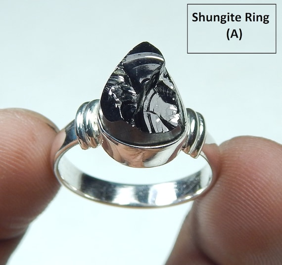 Natural Rough Shungite Ring, Beautiful Shungite Gemstone Ring, Handmade Design Band Silver Ring, 925 Sterling Silver Ring Jewelry.