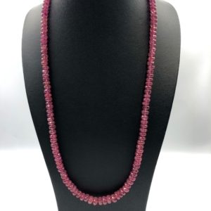 Shop Ruby Necklaces! Natural Ruby Necklace Mozambique Roundel Faceted Ruby Bead Necklace /Natural Red Ruby Necklace for men and women Genuine Red Ruby | Natural genuine Ruby necklaces. Buy handcrafted artisan men's jewelry, gifts for men.  Unique handmade mens fashion accessories. #jewelry #beadednecklaces #beadedjewelry #shopping #gift #handmadejewelry #necklaces #affiliate #ad