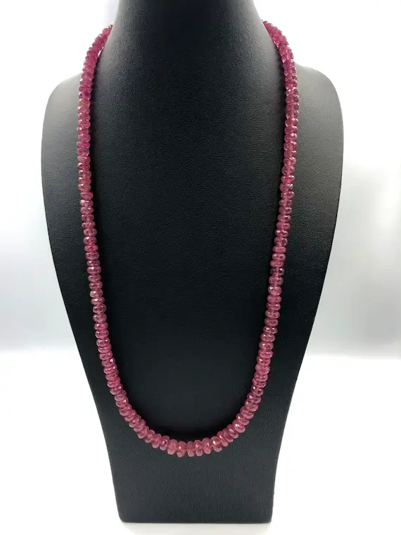 Natural Ruby Necklace Mozambique Roundel Faceted Ruby Bead Necklace /natural Red Ruby Necklace For Men And Women Genuine Red Ruby