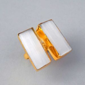 Shop Selenite Rings! Raw White Selenite Ring | Handmade Selenite Ring | Selenite Gold Ring | Unique Selenite Ring | Women Ring | Ring For Her | Christmas Gift | Natural genuine Selenite rings, simple unique handcrafted gemstone rings. #rings #jewelry #shopping #gift #handmade #fashion #style #affiliate #ad