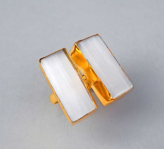 Raw White Selenite Ring | Handmade Selenite Ring | Selenite Gold Ring | Unique Selenite Ring | Women Ring | Ring For Her | Christmas Gift