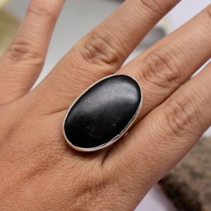 Natural Shungite Ring, Large Oval Shungite Ring, Handmade Jewelry, Black Gemstone Ring, 925 Sterling Silver, Birthday Gift Women, her, Mom | Natural genuine Shungite rings, simple unique handcrafted gemstone rings. #rings #jewelry #shopping #gift #handmade #fashion #style #affiliate #ad