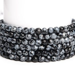 Shop Snowflake Obsidian Faceted Beads! Natural Snowflake Obsidian Gemstone Grade AAA Faceted Round 4mm Loose Beads | Natural genuine faceted Snowflake Obsidian beads for beading and jewelry making.  #jewelry #beads #beadedjewelry #diyjewelry #jewelrymaking #beadstore #beading #affiliate #ad