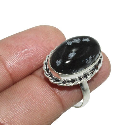 Snowflake Obsidian Ring , Gemstone Ring, Designer Ring, Ethnic Ring, 925 Sterling Silver Plated Jewelry "size - 7" Mg83(235)
