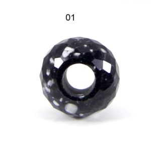 Natural snowflake obsidian rondelle faceted 14 x 8 x 5 mm european charm beads universal large hole big hole beads for bracelet | Natural genuine rondelle Obsidian beads for beading and jewelry making.  #jewelry #beads #beadedjewelry #diyjewelry #jewelrymaking #beadstore #beading #affiliate #ad